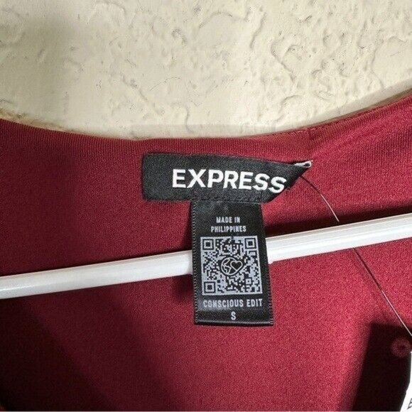 Express Silky V-Neck Ruched Top Burgundy Women’s Size Small - Picture 5 of 10